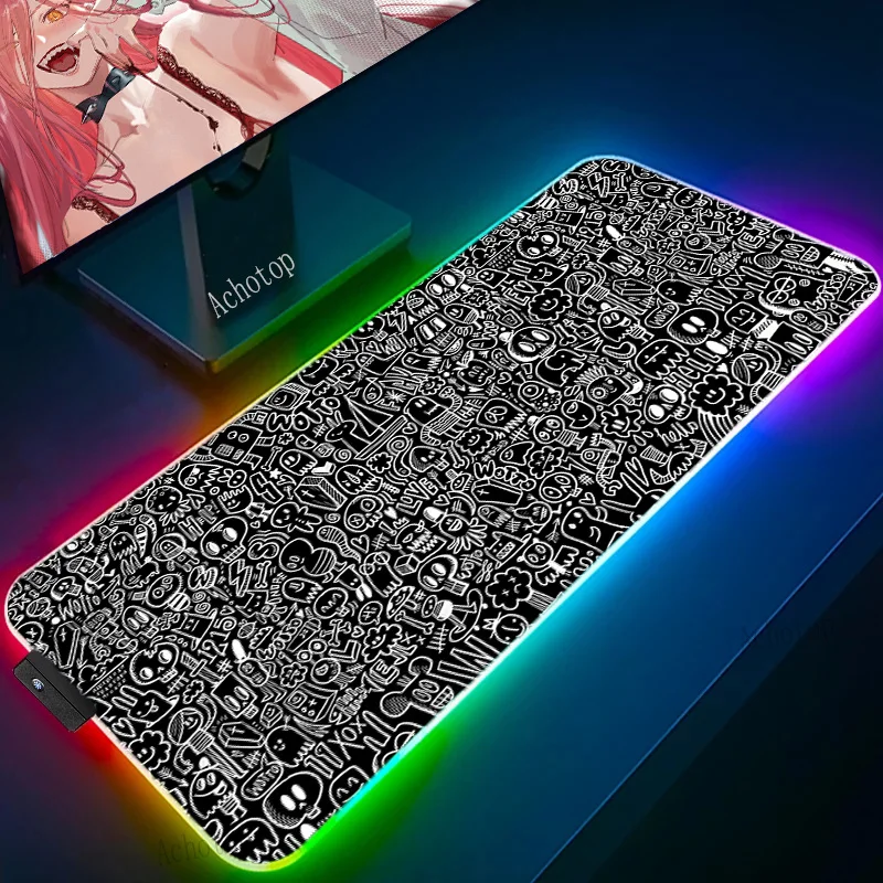 

Black Graffiti Art Gaming RGB Mouse Pad Gamer Mat LED Light Mouse Mats Speed Mousepad Computer Desk Mause Ped Mice Keyboard Pads