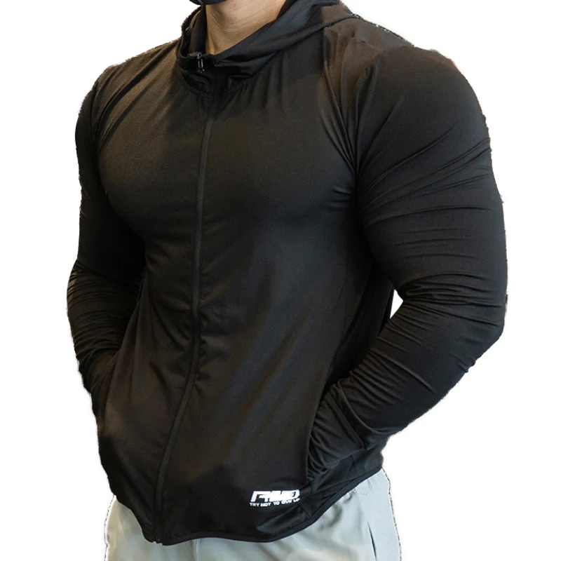 Men Ice Silk Quick Dry Hiking Basketball Running Jackets Hood Waterproof Fitness Gym Outdoor Sports Windbreaker