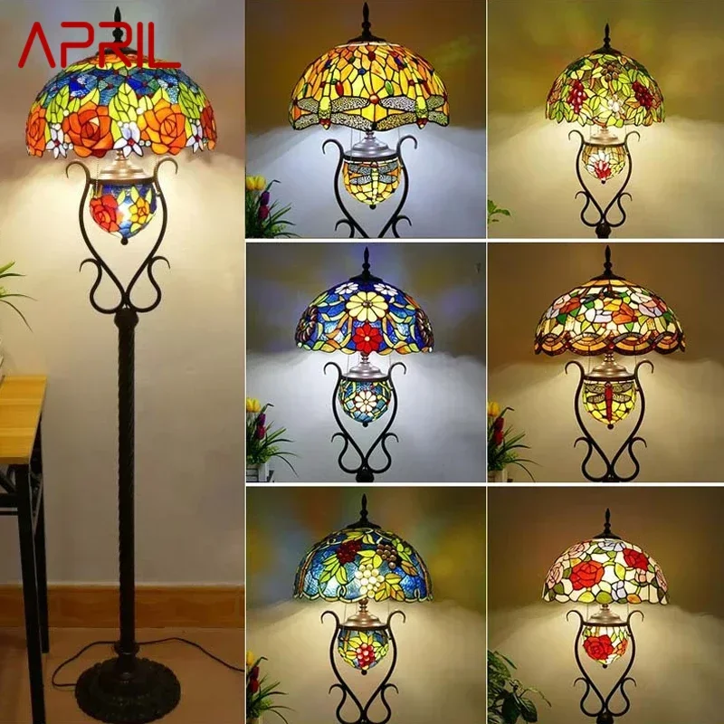 

APRIL Tiffany Floor Lamp American Retro Living Room Bedroom Lamp Country Stained Glass Floor Lamp