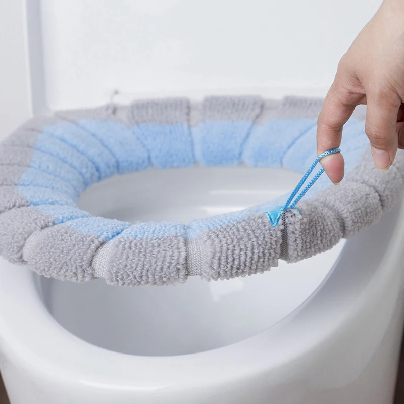 Soft Washable Winter Warm Toilet Seat Cover Mat Bathroom Toilet Pad Cushion With Handle Thicker Closestool Warmer Accessories toilet seat cover