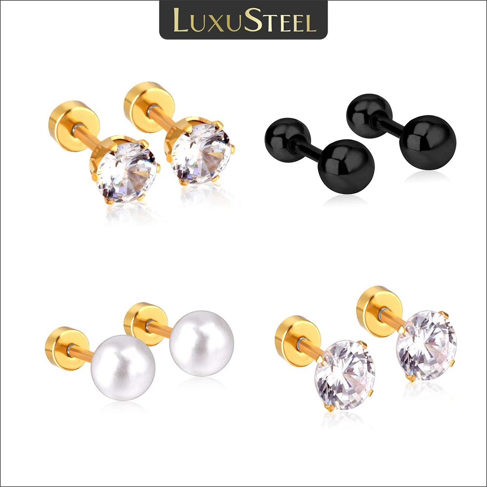 LUXUSTEEL Crystal Earrings For Women Stainless Steel Round Imitation