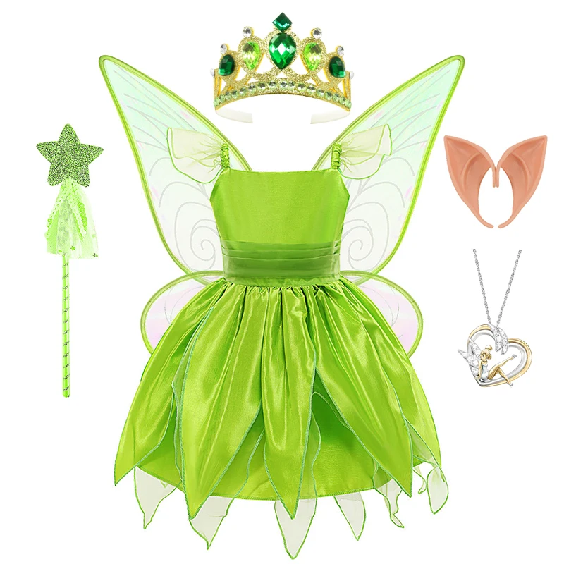 thumbnail image 1 of Disfraz de Campanilla para niña, disfraz de elfo verde para carnaval, fiesta de cumpleaños, Halloween, 1 of 5