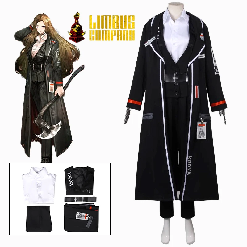 

Game Limbus Company Cosplay Costumes Rodion Anime Uniform Clothing Long Black Jacket Halloween Carnival Costumes Woman Girl