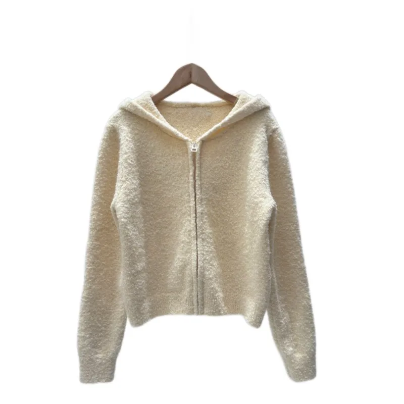 

Cardigan jacket hooded short slim-fit version solid color zipper design warm and comfortable 2023 autumn/winter