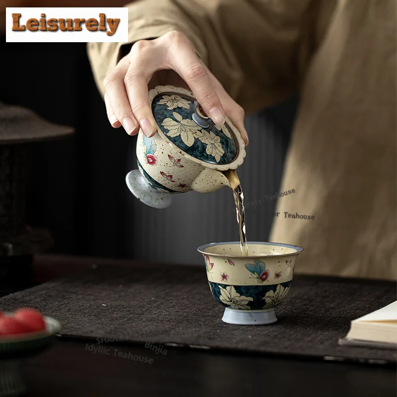 125ML Caramel Glaze Butterfly Lily High-foot Handheld Teapot Japanese Tea Infuser Pot Tea Making Kettle with Filter Teaware Gift