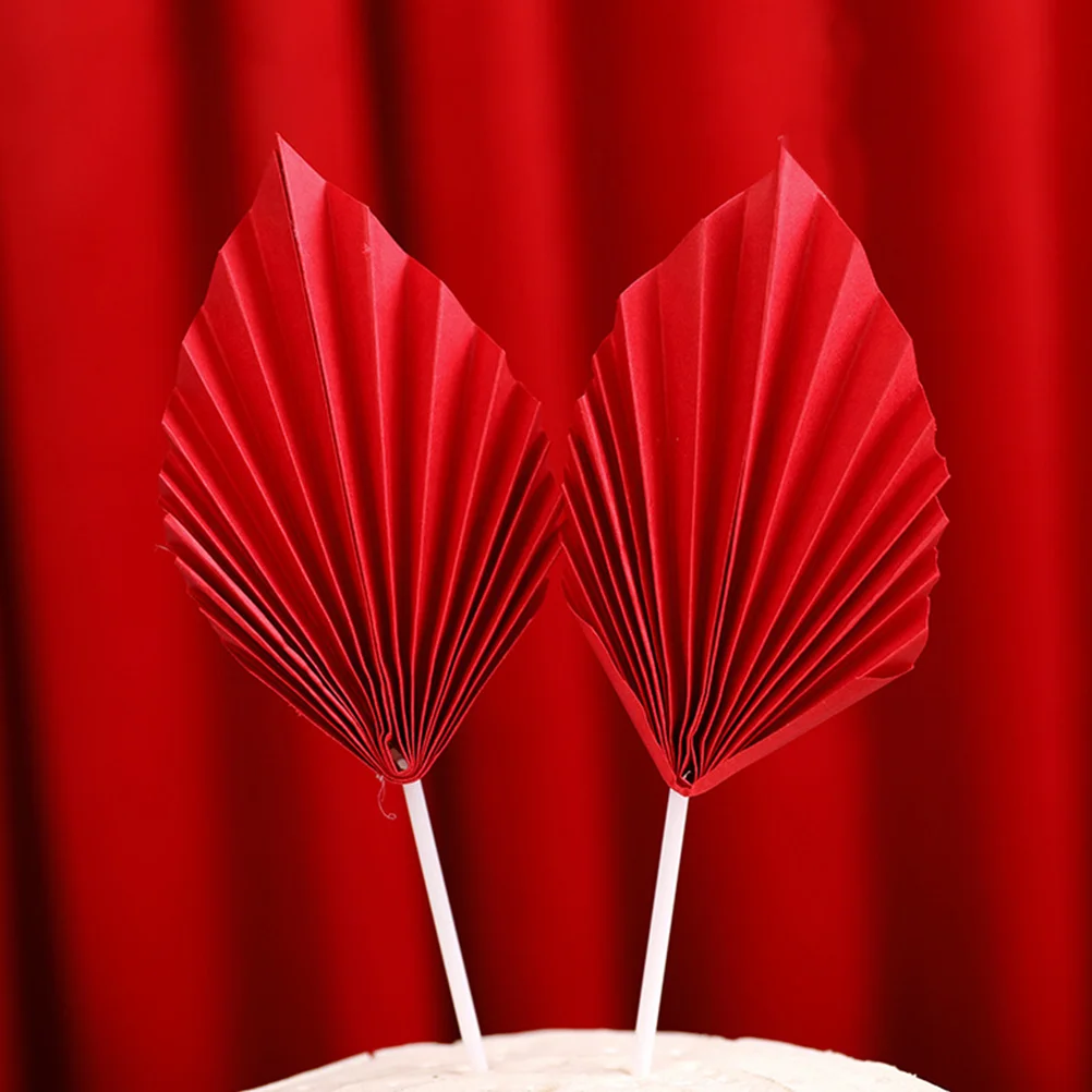 

16 Pcs Cake Decoration Folding Fan Topper Wedding Decorations Shiny Ornament Paper Fans Cups Inserts Leaves Decorative Supplies