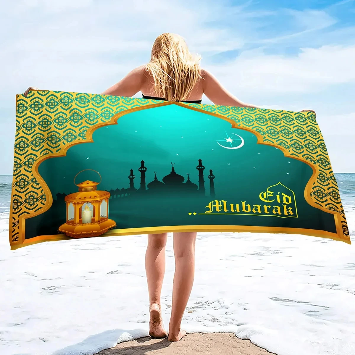 

Ramadan Beach Towel Star Moon Bath Towel Absorbent Microfiber Hand Towels for Cooking Kitchen Coffee Bar Spa Bathroom Home Decor