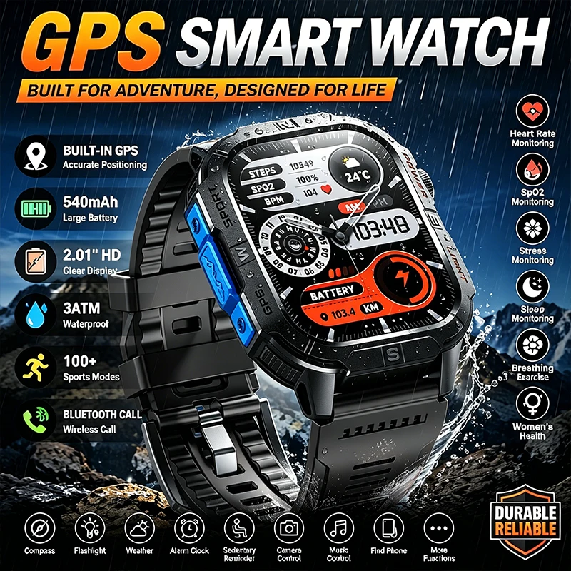 Smart Watch 2.01-inch Screen 540mAh 6 Satellite Positioning System 100+ Sports Modes IP68 Waterproof Bluetooth Call Smart Watch