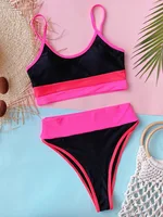 INGAGA Sexy Bikini High Waist Women’s Swimsuits 2022 Colorblock Swimwear 2022 High Cut Bathing Suits Spaghetti Strap Biquini Set