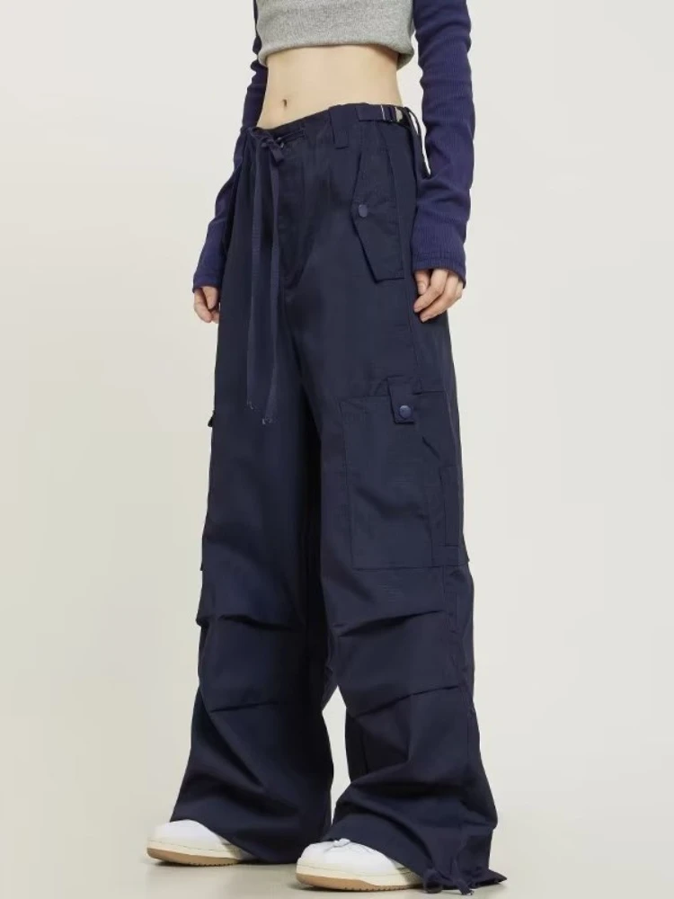 Deeptown Y2k Vintage Steetwear Cargo Pants Women American Retro Loose Pocket Parachute Pants Harajuku Oversized Baggy Sweatpants