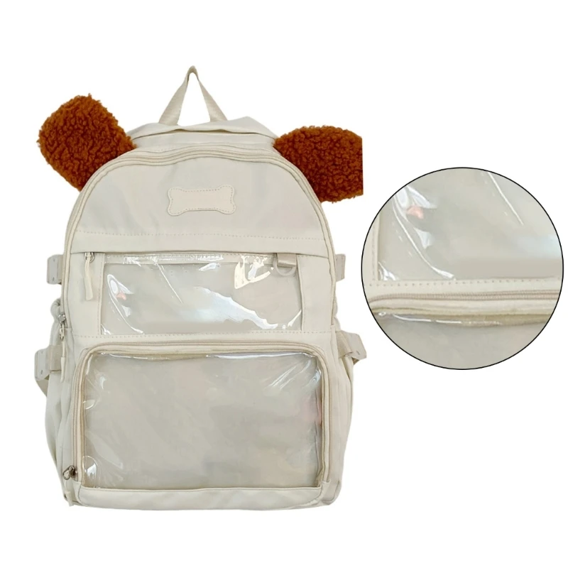 Fashionable Transparent Dog Themed Nylon Backpack with PVC Ita Bag Daypack for School Travel Shopping F3MD 2