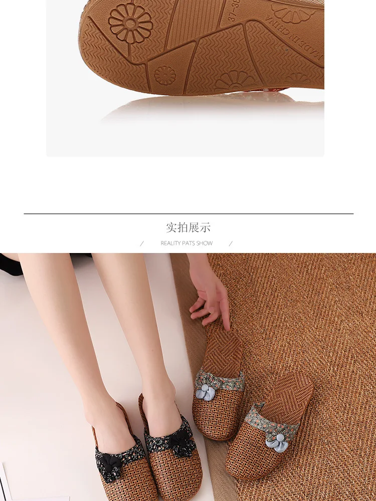 2022 New Linen Slippers Women Summer Bamboo Mats Home Slippers Wooden Floor Shoes Women Eva Soft Sole Beach Slippers Shoes Women