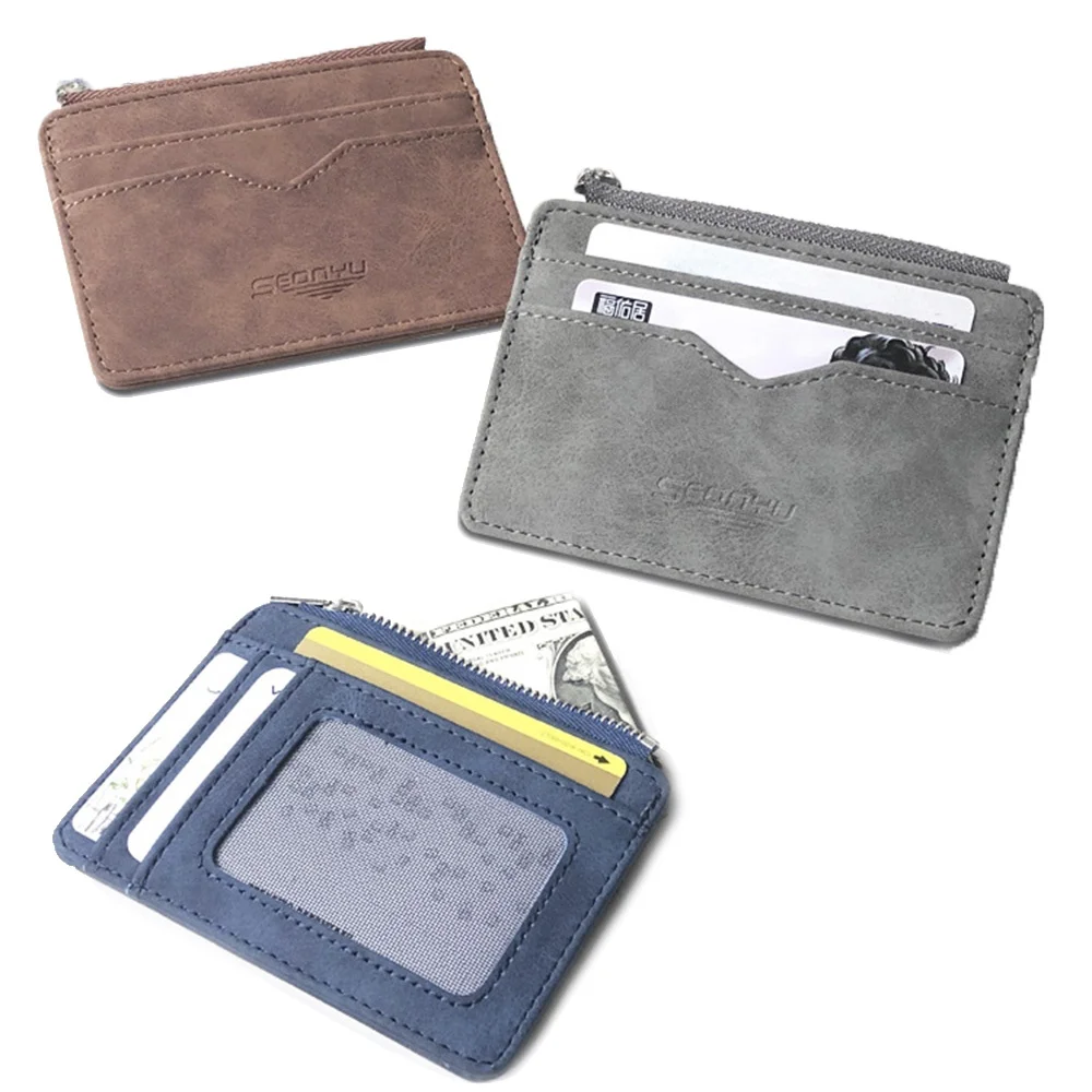Matte Leather Retro Multi-Card Holder - Minimalist Wallet with Frosted Fabric and Zipper Money Bag