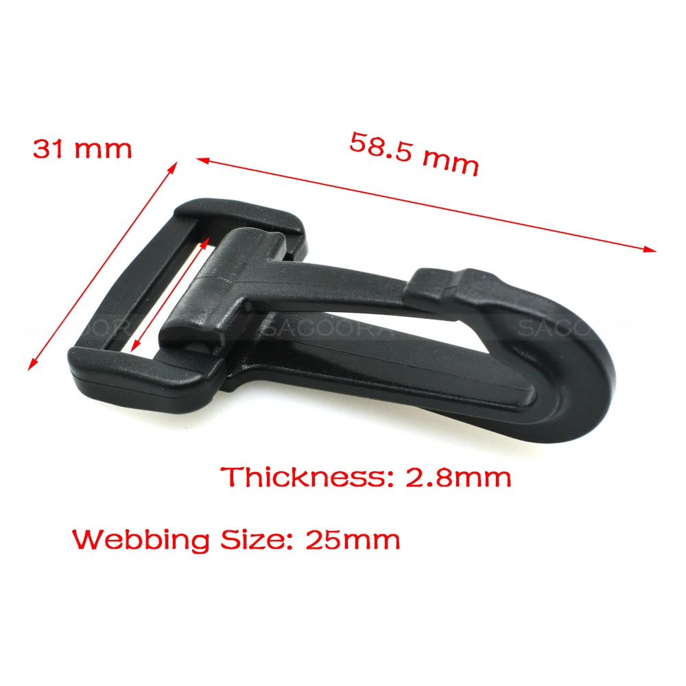 Description Picture 4 of item10pcs Olecranon hook Plastic Snap Hooks Rocker Style For Backpack Strap Paracord Lanyard Webbing 20mm 25mm 30mm 38mm 50mm