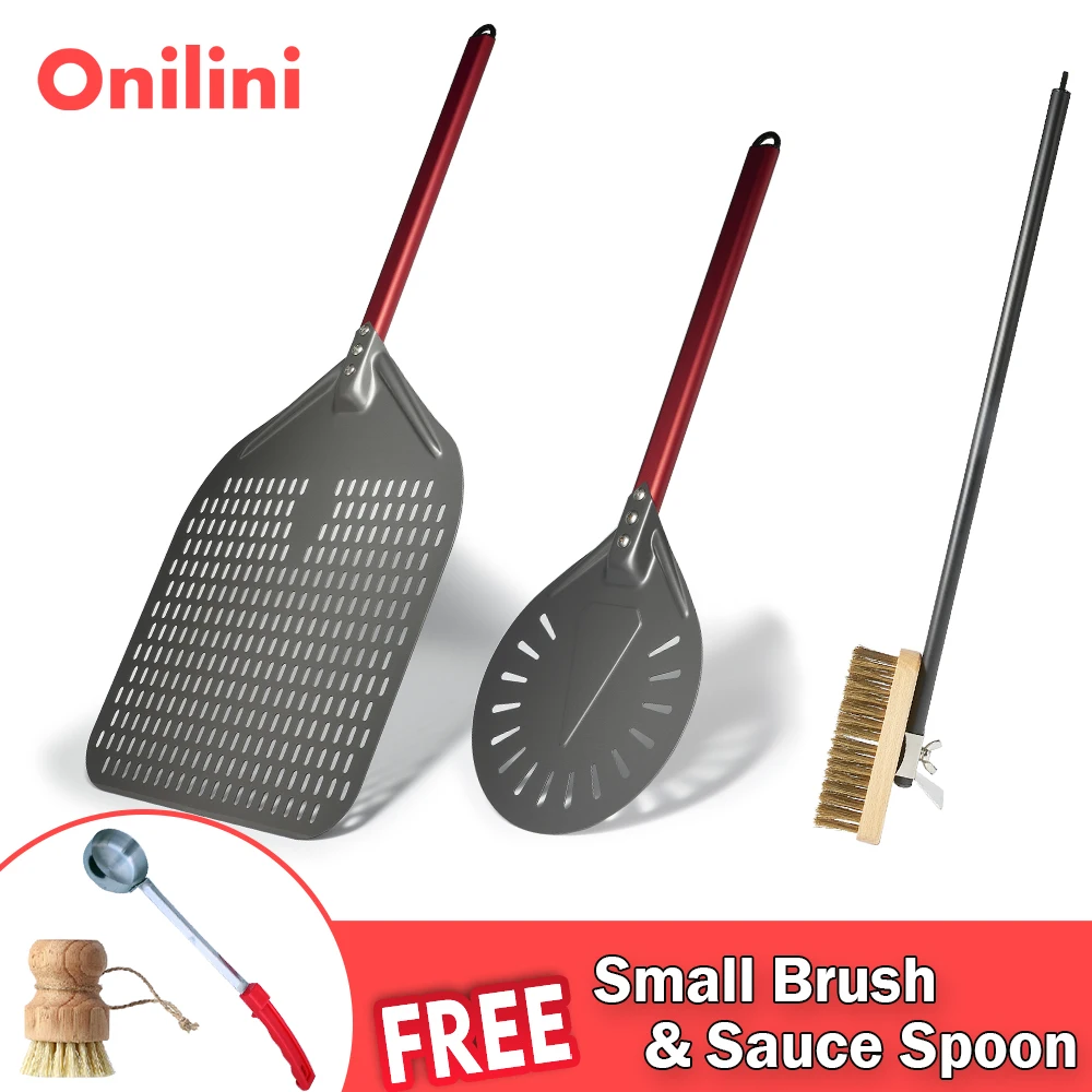 Onilini 14/13/12 inch Pizza Peel Set Perforated Pizzas Shovel Retangular Pizza Paddle Aluminum Alloy Turning Peel