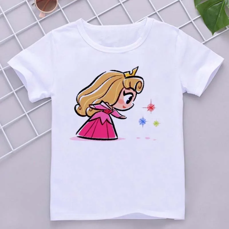 Disney Child Mermaid Princess Kawaii Printed T-shirt Baby Girl Soft Cartoon Clothing Cute Graphic Tops Kids Funny Tees Dropship