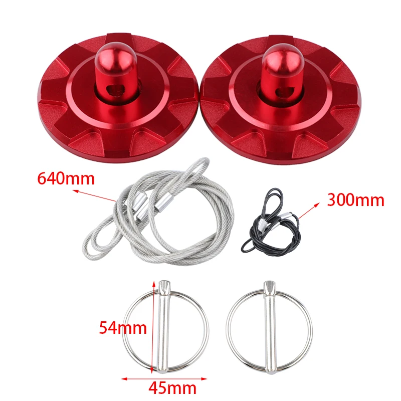 Universal Aluminum Hood Pins Lock with Quick Latch Rope Hood Lock Clip Kit for Racing Car Engine Bonnets without Drilling