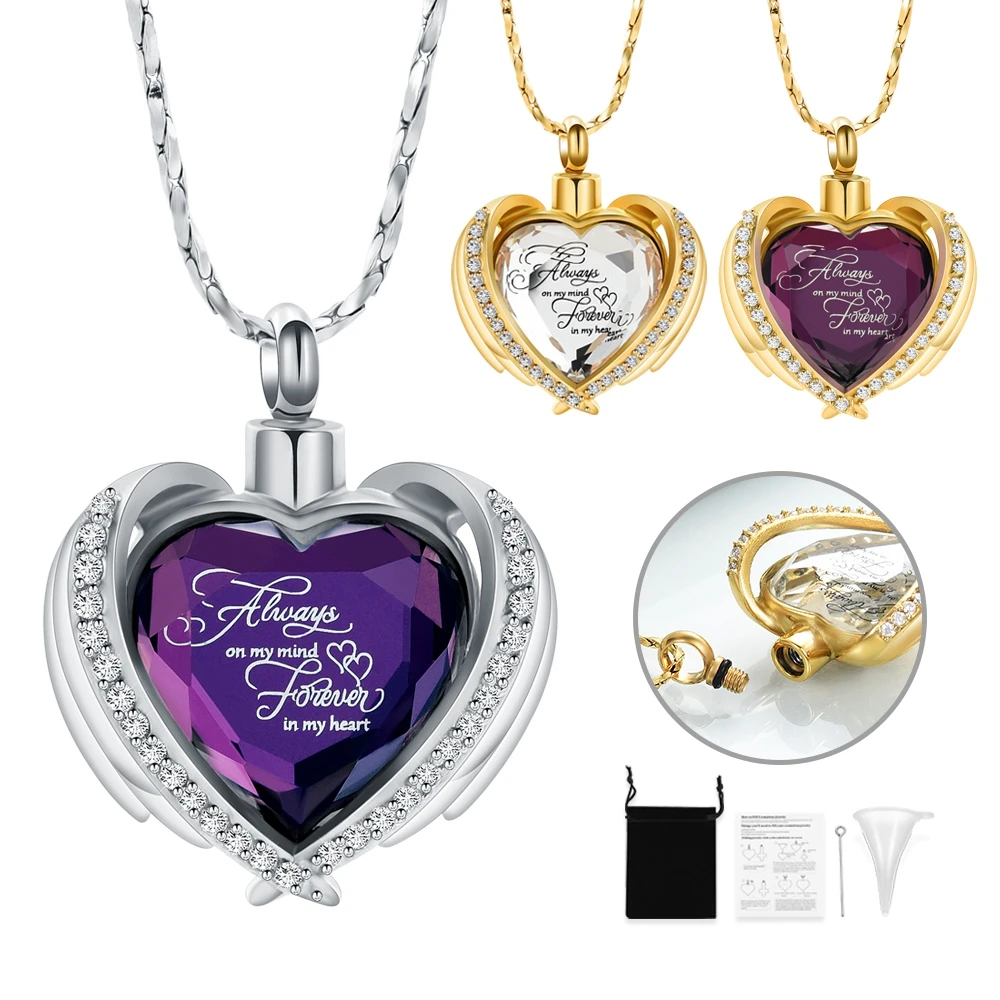 

Crystal Heart Urn Pendant Necklace Engraved Women Memorial Jewelry For Ashes Stainless Steel Cremation Jewelry Necklaces
