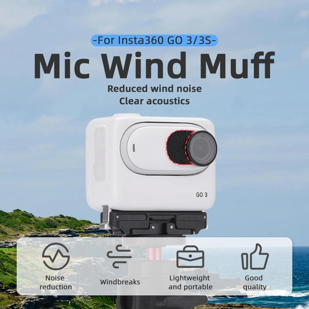 Insta360 GO 3S용 소음 감소 및 방풍 코튼 패드 6개, 바람 소음 감소 360 GO3S GO3 마이크 윈드 마프