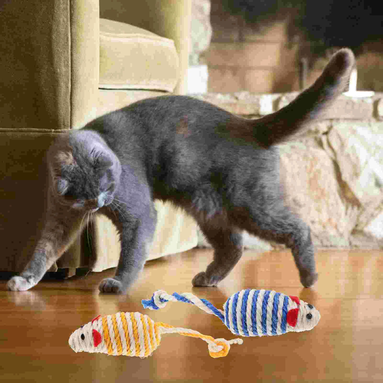 

4 Pcs Simulation Sounding Mouse and Cat Toy Kitten Teething Toys Mice Cute Funny Modeling Sisal