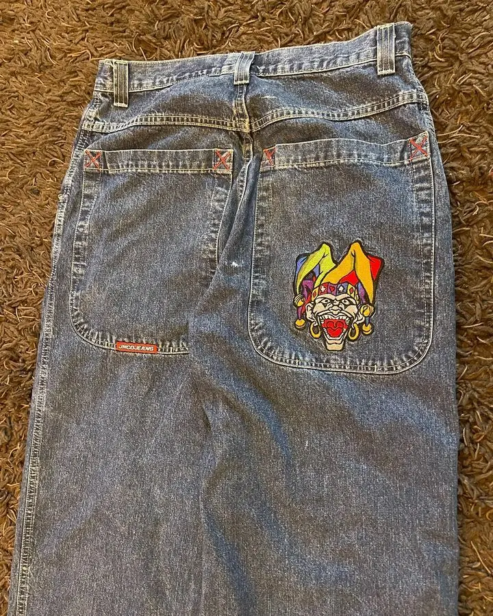 American Clown Embroidered Jeans Streetwear Baggy Jeans Men Y2k Harajuku Hip Hop Loose High Waist Straight Wide Leg Denim Pants