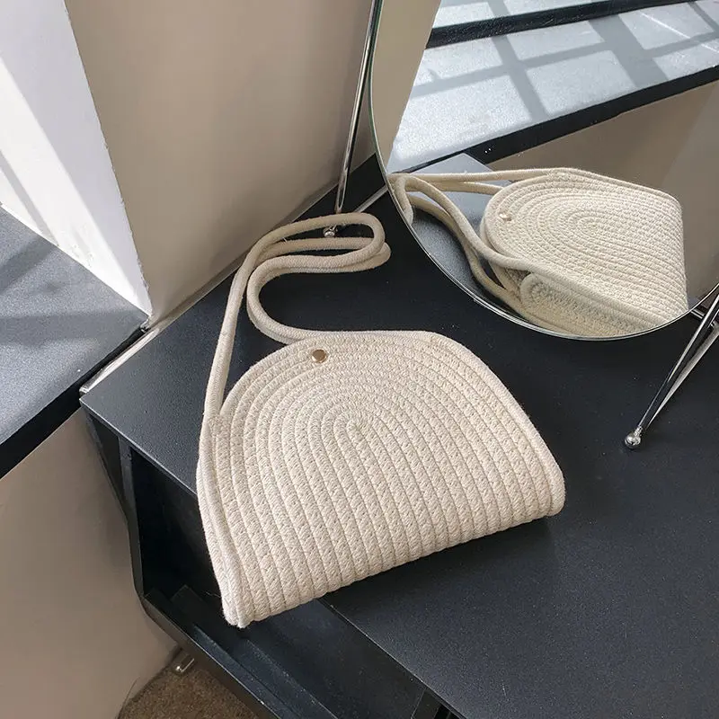 2023 New Fashion One Shoulder Women Bag Beach Vacation Beach Handbag Leisure Simple Versatile Cotton Knitted Underarm Bag Women