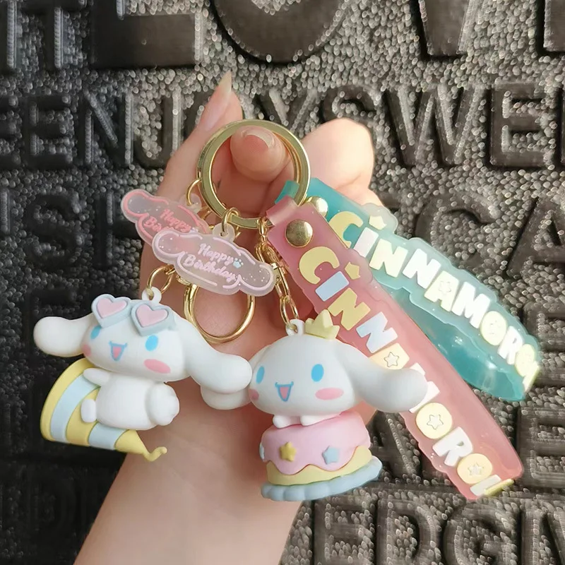 Schoolbag Pendant Sanrio Keychain Cinnamoroll Keyring Cartoon Doll Anime Key Chain Girl Car Ornaments for Children Birthday Gift