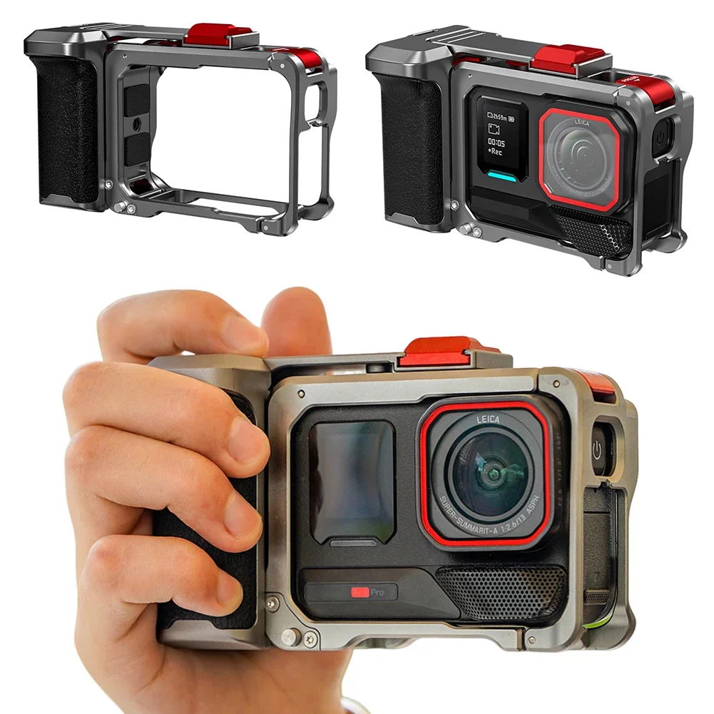 For Insta360 Ace Pro/2 Metal Camera Grip Mount Detachable Quick Release Camera Rabbit Cage Comfortable Grip Camera Frame