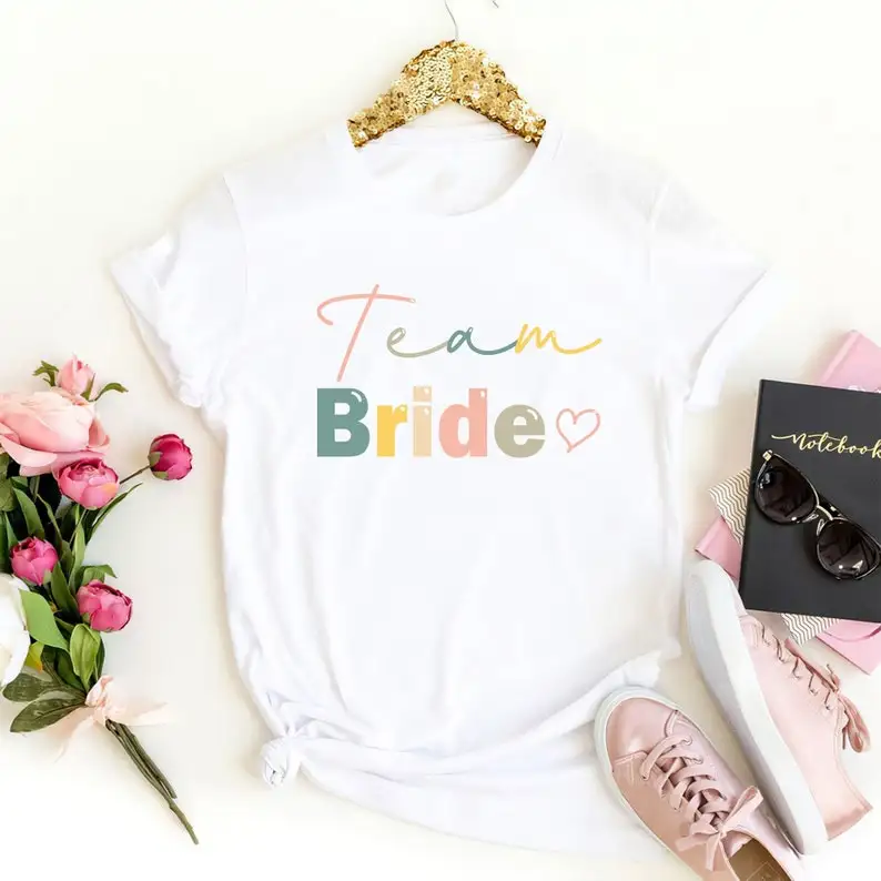

Team Bride Shirt, Bachelorette Party Bridesmaids Team Trendy Wedding Fashion Cotton O Neck Casual Short Sleeve Top Tees goth y2k