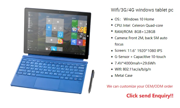 Portable Thin Tablette 10.1 Inch 6gb Rom 64gb Ram 2 In 1 Laptop Metal Windows 11 Tablet Pc With Keyboard