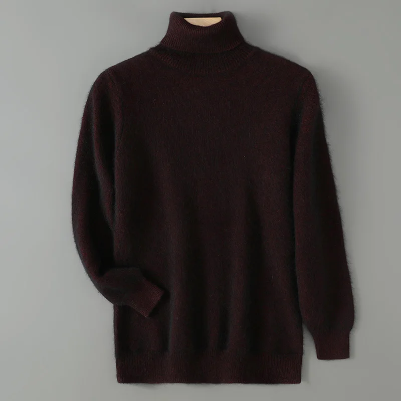 Men's Turtleneck 100 Mink Cashmere Sweater Men 2024 Autumn and Winter Large Size Loose Knitted Sweater Thick Warm Top Men Jumper 4