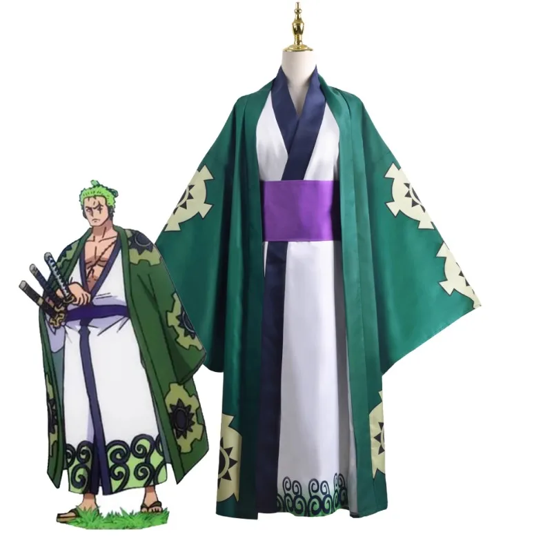 

Roronoa Zoro Cosplay Costumes Anime Wano Country Cosplay Kimono Robe Cloak Belt Full Suit Wano Kuni Christmas Gift Zoro Outfit