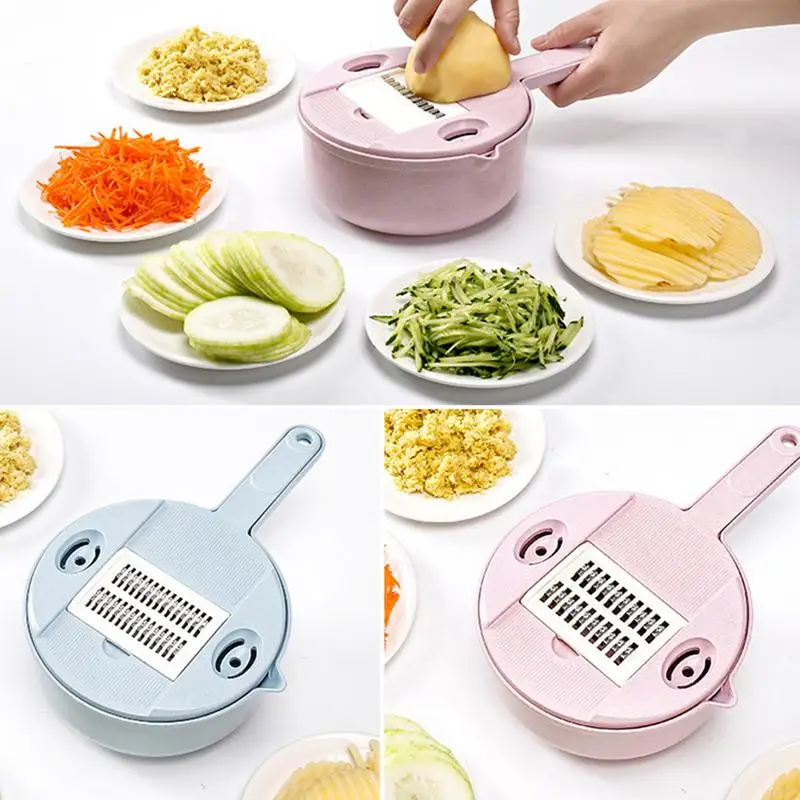 

Food Chopper Vegetable Cutter Fruit Shredder 12-in-1 Multi-functional Potato SlicerHandheld Kitchen Cutting Tool With Container