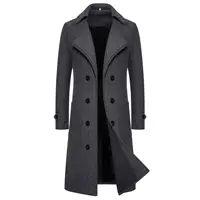 Spring Long Woolen Coats Men Fashion Double Breasted Trench Coats Autumn Turn Down Collar Slim Fit Windbreaker Male Outwear