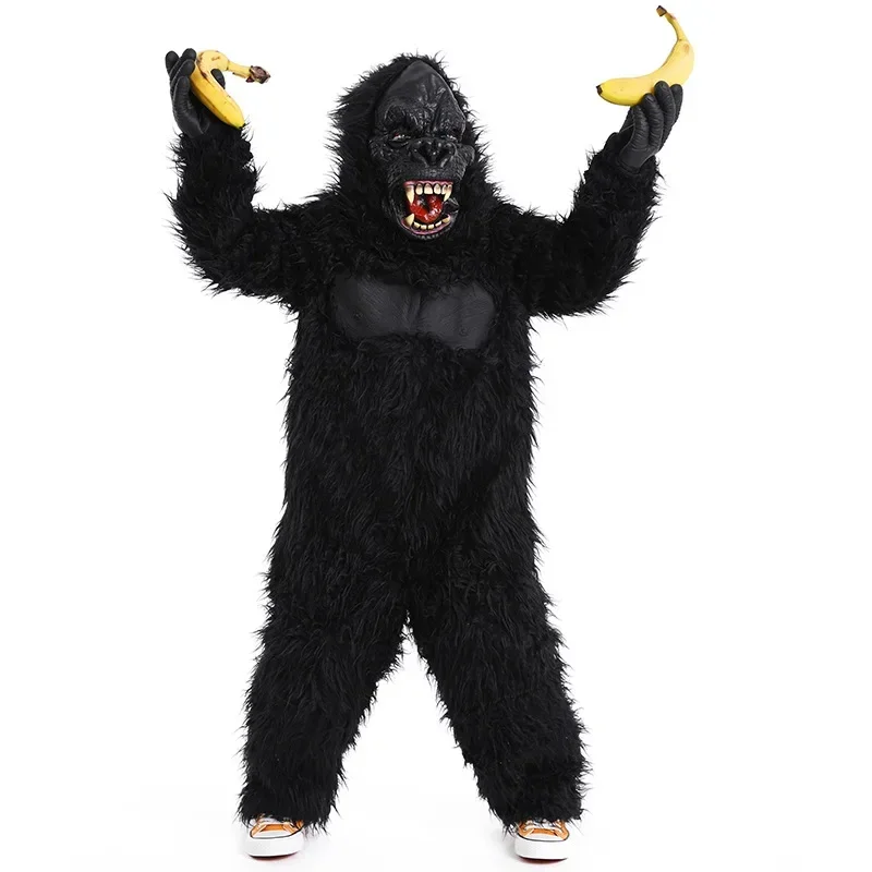 Child Animal Gorilla Cosplay Animal Black Plush Jumpsuit Full Set Costumes Halloween for Kid