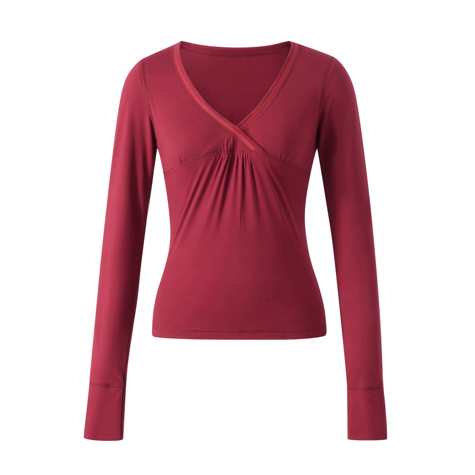 Y2K Cute Grunge Burgundy T-shirt 00s Vintage V Neck Long