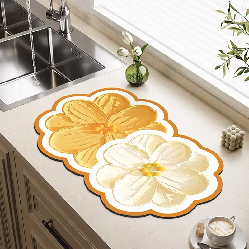 Flower Shape Kitchen Drain Pad Absorbent Sink Mats Non Slip Dish