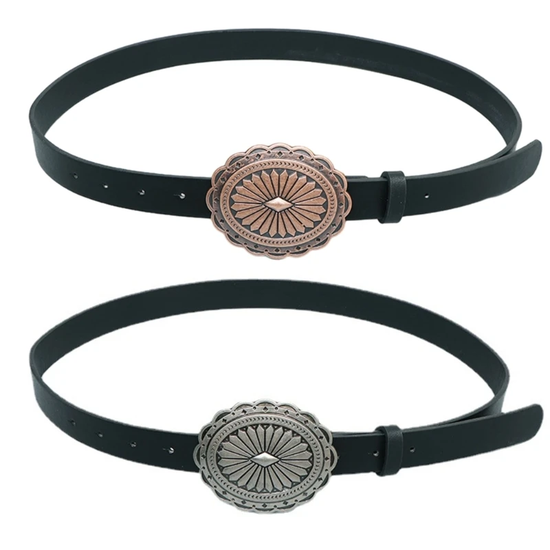 

Vintage Relief Pattern Buckle Belt PU Thin Belt Adult Adjustable Waist Straps