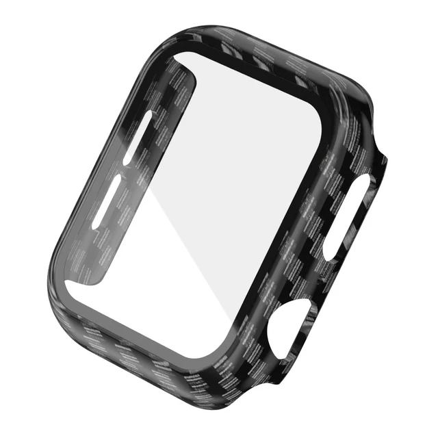 Hard PC Case for Apple Watch Series 45mm 41mm 44mm 40mm 42mm 38mm Tempered Protective Cover for Iwatch Serie 7 6 5 4 3 2 1 SE Carbon Black