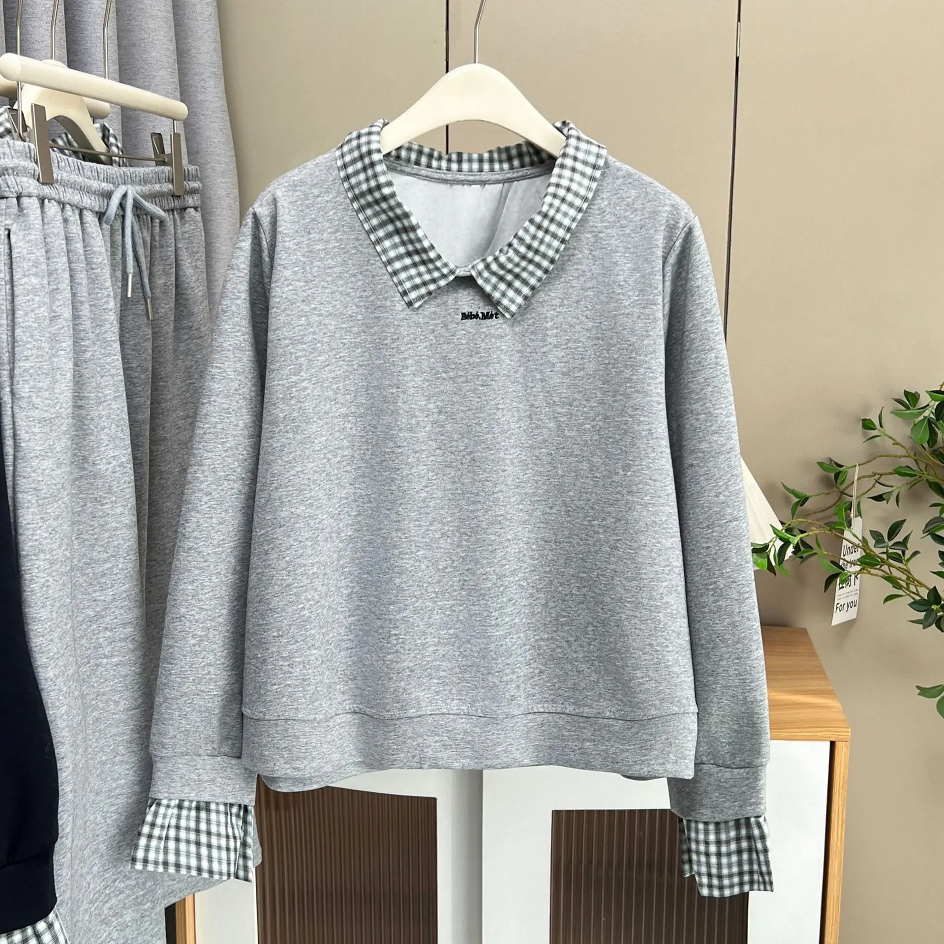 XXXXL Fashion Plus Size Women's Sets 2025 Autumn Casual Lapel Plaid Patchwork Sweatshirt And Skirt Two Piece Set