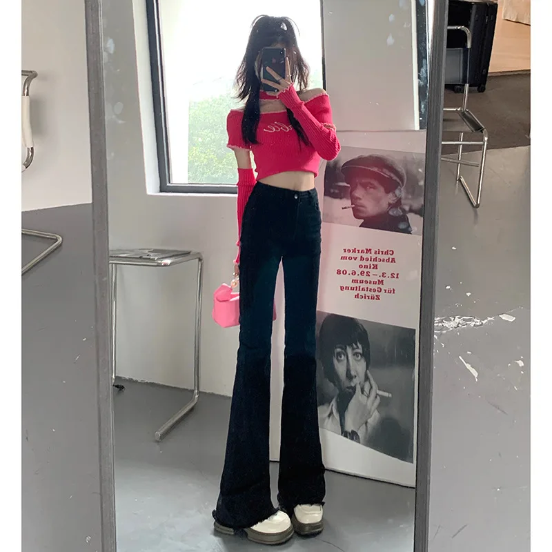 

Jeans women's new high waist stretch straight pants in autumn and winter 2023 Slim and slim pants mop Bell-bottoms
