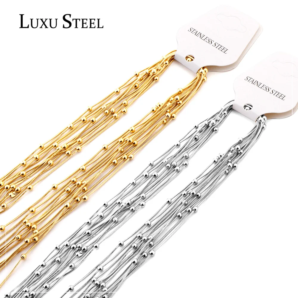 LUXUSTEEL 5pcs lots Stainless Steel Round Beaded Snake Chains Necklace Collar Women Accessories Gold Color Silver Tone Whokesale
