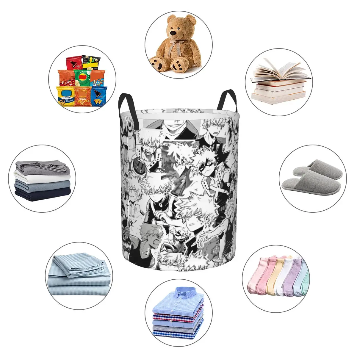 Custom Katsuki Bakugo Anime Laundry Basket Collapsible Manga Boku No Hero Academia Clothing Hamper Toys Organizer Storage Bins 5