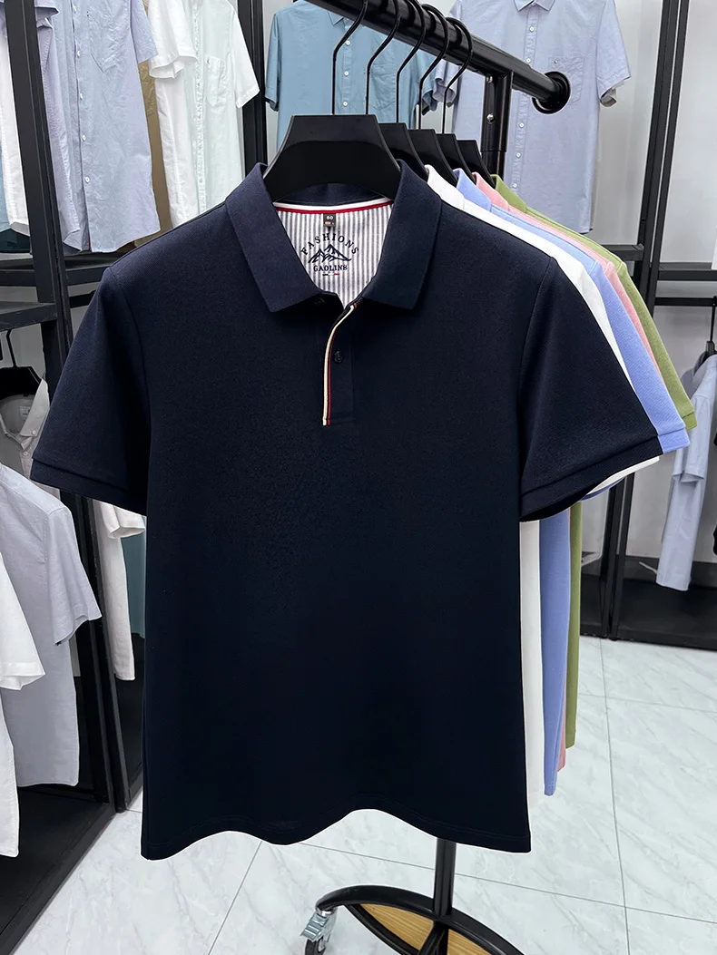 Luxury 100% cotton men's short sleeve polo shirt fashionable stripes comfort texture summer new high-end business casual T-shirt 28 S5c334450bdad4b8bb9458aa3c1005f714