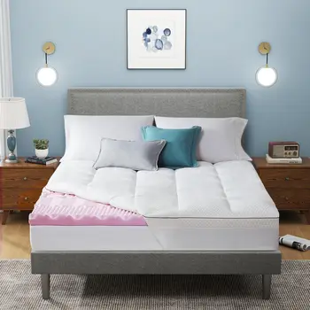 Queen 4-Inch Memory Foam Mattress Topper for Back Pain Relief, 2" Pillow Top + 2" Egg Crate Foam with Deep Pocket