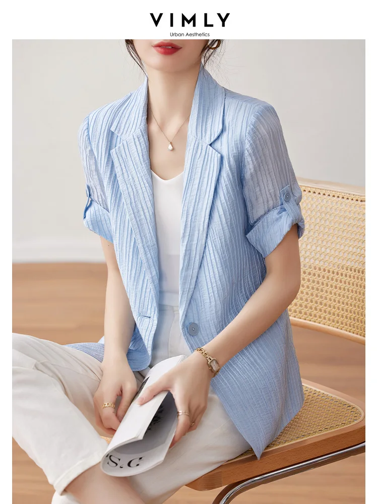 

Vimly Lyocell Tencel Suit Jacket for Women 2023 Summer Female Fashion Thin Professional Short Sleeve Office Ladies Slim Blazers