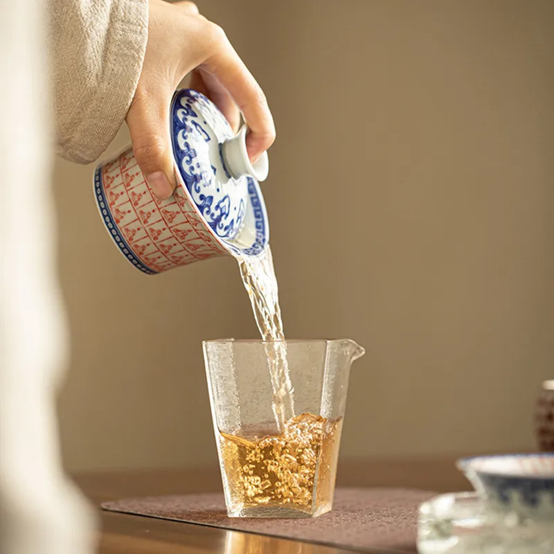Chinese Ceramic Gaiwan Handmade Blue and White Porcelain Teacup Hand-painted Buddha Tea Bowl Beauty Tea Infuser Teaware