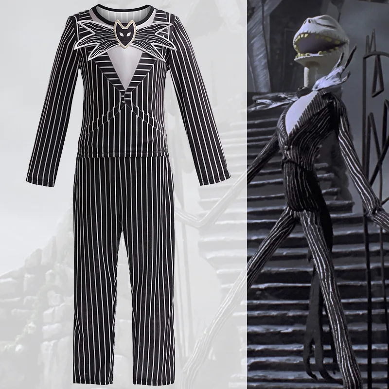 Boys' Striped Two Piece Halloween Character Dress Up Costume Christmas Eve Scary Skeleton Jack Cosplay 2-8Y kids cosplay costume