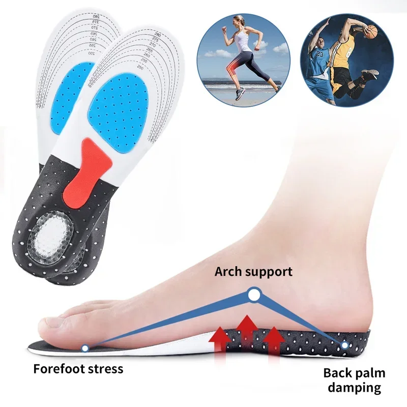 Silicone Gel Insoles Sport Running Insoles for Feet Man Women Orthopedic Pad Massaging Shock Absorption Arch Support Cushion