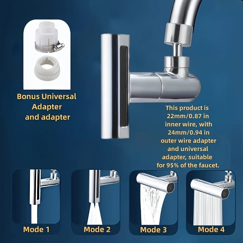 Description Picture 5 of item1 Piece 4 in 1 Kitchen Sink Faucet with Universal Swivel Shower Head, Splash Proof 360 Degree Rotation